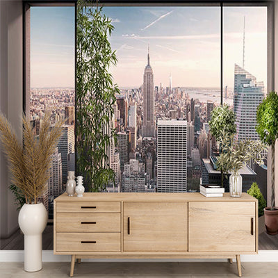 Modern Urban View Wall Mural - New York City Skyline with Indoor Greenery