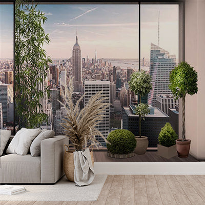 Modern Urban View Wall Mural - New York City Skyline with Indoor Greenery