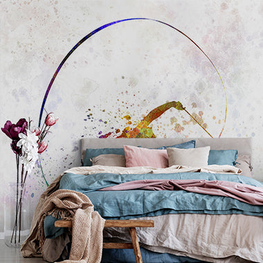 Colorful Watercolor Silhouette of Gymnast with Ribbon Wall Murals