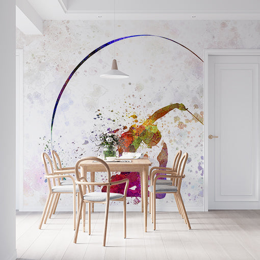 Colorful Watercolor Silhouette of Gymnast with Ribbon Wall Murals