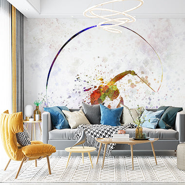 Colorful Watercolor Silhouette of Gymnast with Ribbon Wall Murals