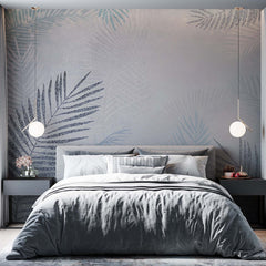 Custom Tropical Palm Leaf Wallpaper Blue White Wall Mural Botanical Decor