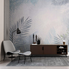 Custom Tropical Palm Leaf Wallpaper Blue White Wall Mural Botanical Decor