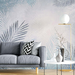 Custom Tropical Palm Leaf Wallpaper Blue White Wall Mural Botanical Decor