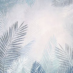 Custom Tropical Palm Leaf Wallpaper Blue White Wall Mural Botanical Decor