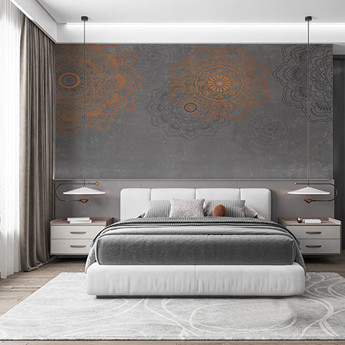 Orange and Gray Mandala Pattern Wallpaper