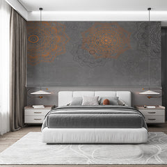 Custom Orange and Gray Mandala Pattern Wallpaper