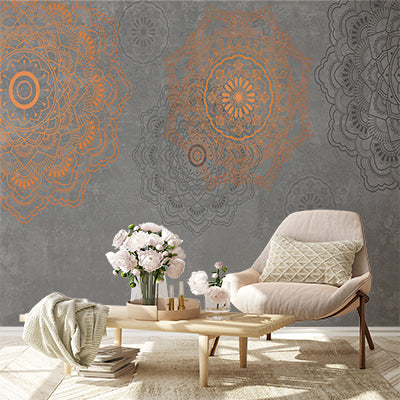 Orange and Gray Mandala Pattern Wallpaper