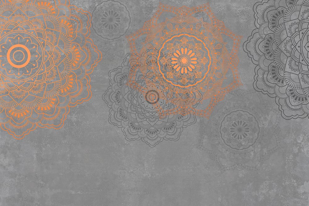 Orange and Gray Mandala Pattern Wallpaper