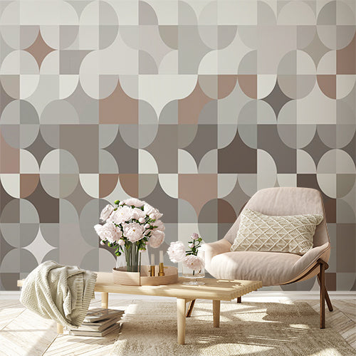 Custom Neutral Tones Geometric Circle Pattern Wallpaper