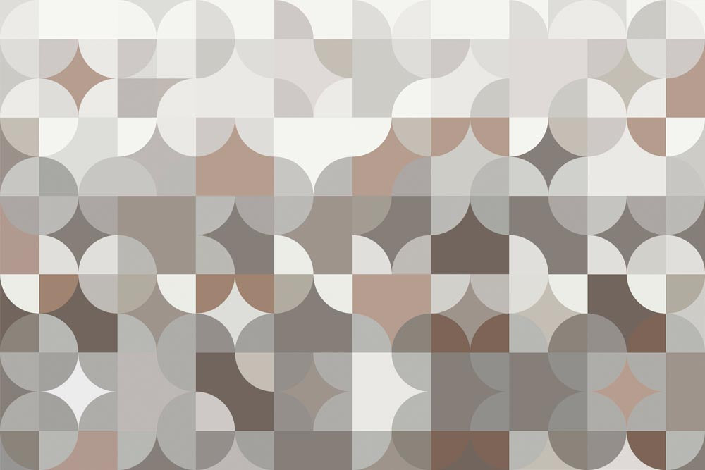 Fototapete Geometrische Kreise – Neutrales Mid-Century-Fliesenmuster