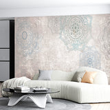 Elegant Gray and Blue Mandala Pattern Wallpaper