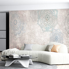 Custom Elegant Gray and Blue Mandala Pattern Wallpaper