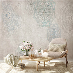 Custom Elegant Gray and Blue Mandala Pattern Wallpaper