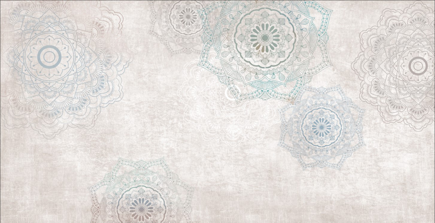 Elegant Gray and Blue Mandala Pattern Wallpaper