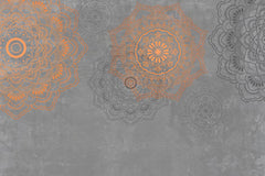 Custom Orange and Gray Mandala Pattern Wallpaper