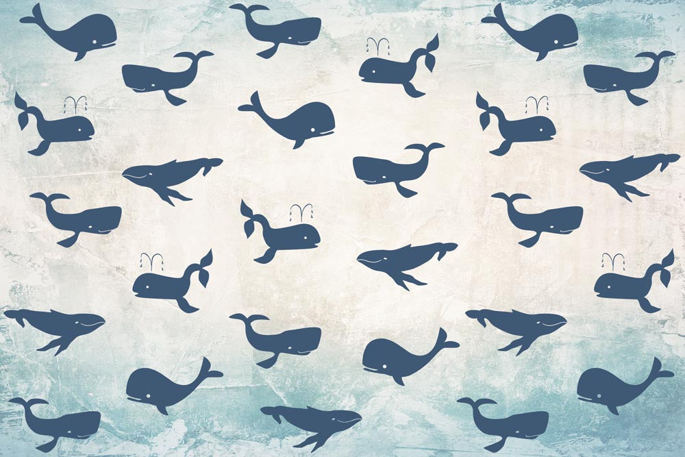 Kids Wall Mural Blue Whale Silhouette Pattern Wallpaper for Kids