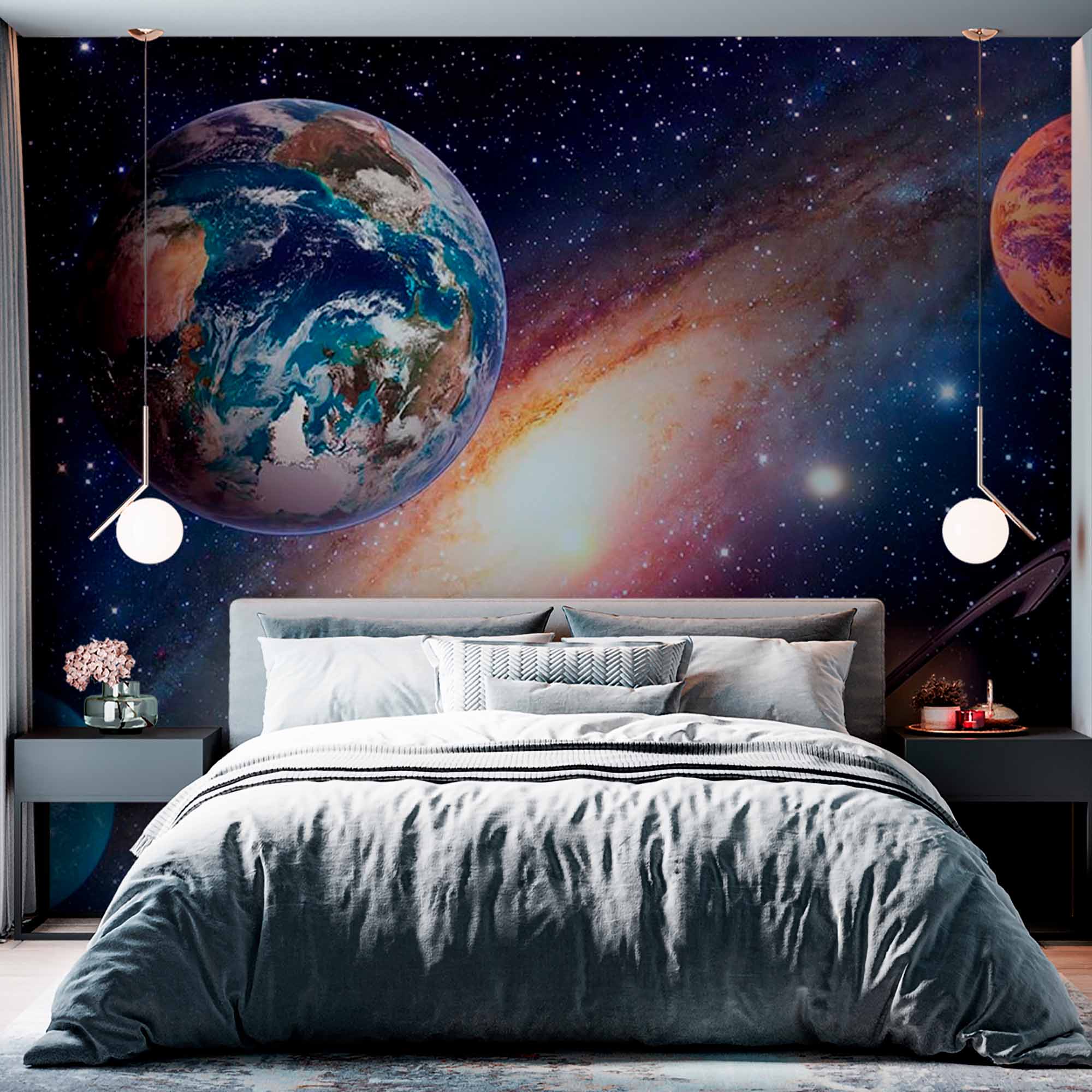 Vibrant Galaxy Wall Mural Wallpaper with Planets and Nebula