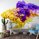 Vibrant Abstract Ink Cloud with Yellow and Purple Colors Wall Murals