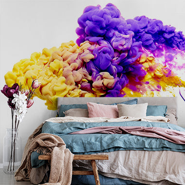 Vibrant Abstract Ink Cloud with Yellow and Purple Colors Wall Murals