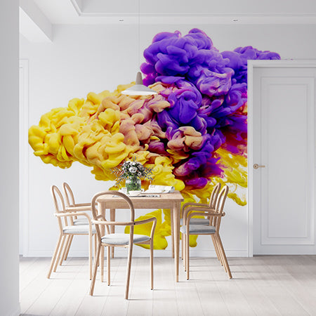 Vibrant Abstract Ink Cloud with Yellow and Purple Colors Wall Murals