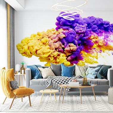 Vibrant Abstract Ink Cloud with Yellow and Purple Colors Wall Murals