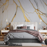 White Marble Wallpaper with Gold Veins Luxury Wall Mural Decor