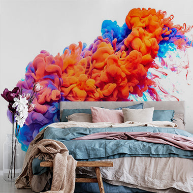 Dynamic Abstract Ink Swirl with Vibrant Orange and Blue Colors Wall Murals