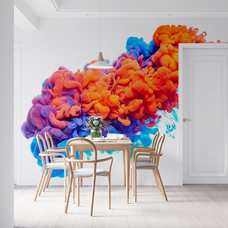 Dynamic Abstract Ink Swirl with Vibrant Orange and Blue Colors Wall Murals