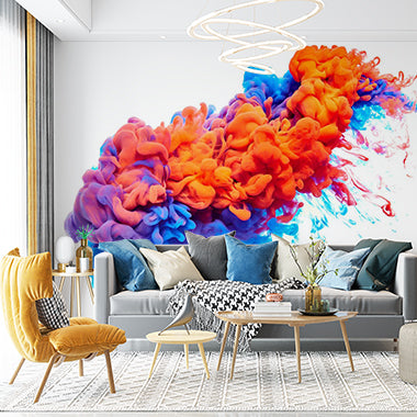 Dynamic Abstract Ink Swirl with Vibrant Orange and Blue Colors Wall Murals