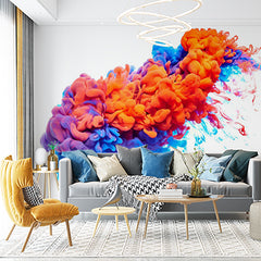 Custom Dynamic Abstract Ink Swirl with Vibrant Orange and Blue Colors Wall Murals