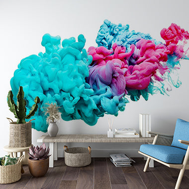 Vibrant Abstract Ink Clouds with Blue and Pink Colors Wall Murals