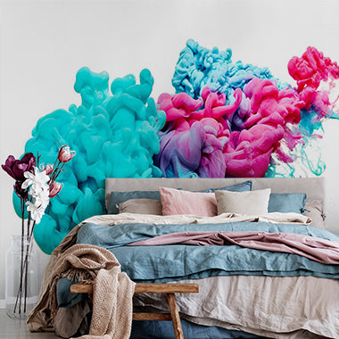 Vibrant Abstract Ink Clouds with Blue and Pink Colors Wall Murals