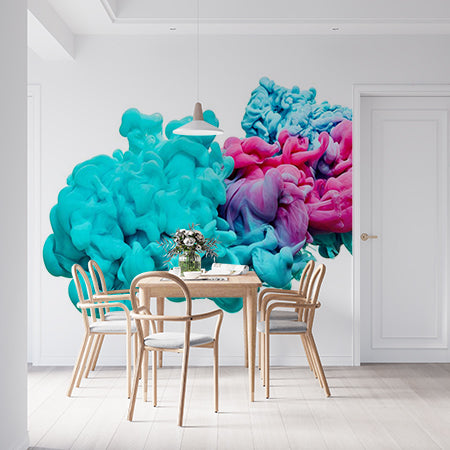 Vibrant Abstract Ink Clouds with Blue and Pink Colors Wall Murals