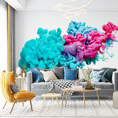 Vibrant Abstract Ink Clouds with Blue and Pink Colors Wall Murals