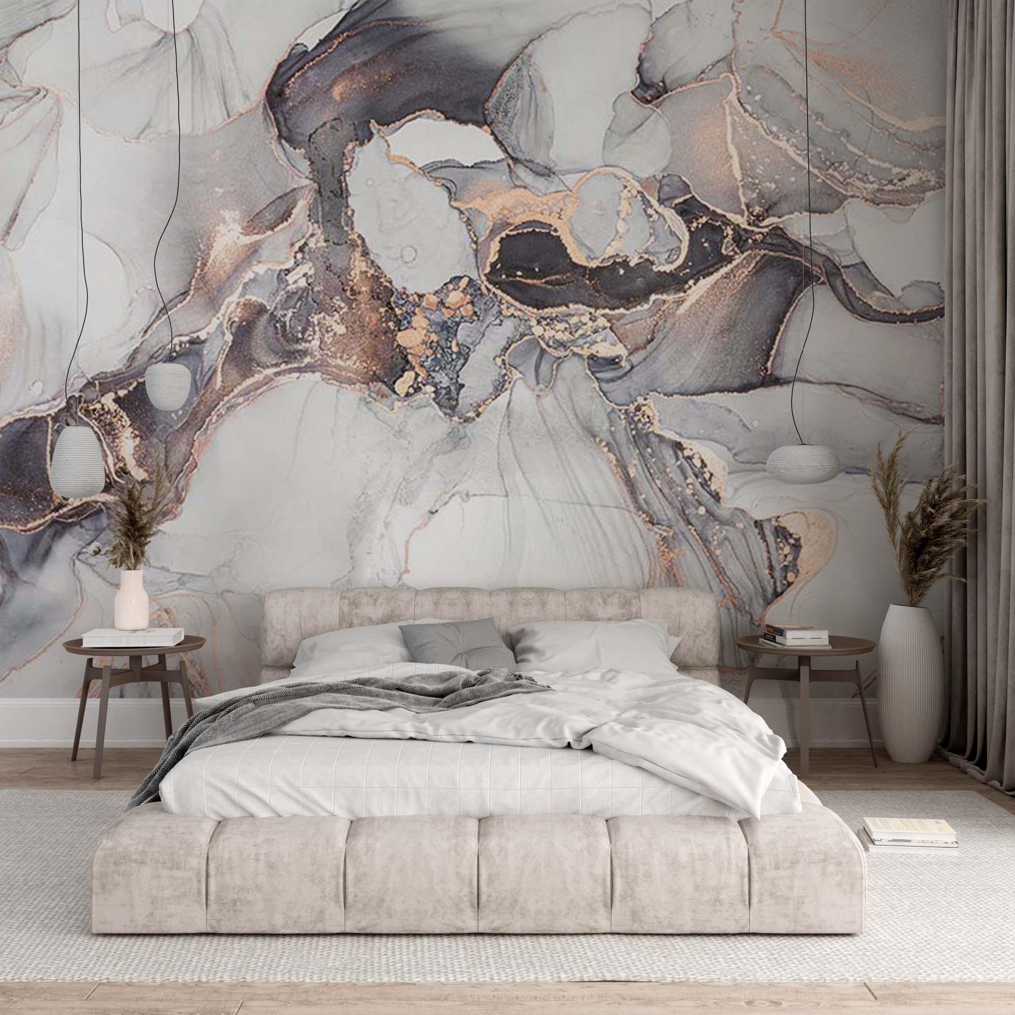 White And Gold Marble Texture Wall Mural Art Stone Abstract Liquid Ink Wallpaper