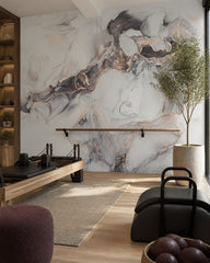 Smoky quartz & rose gold geode wall mural in a fitness studio.