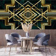 Custom Luxurious Art Deco Geometric Patterns with Gold Accents on Dark Background Wallpaper