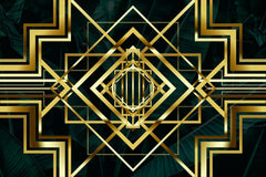 Custom Luxurious Art Deco Geometric Patterns with Gold Accents on Dark Background Wallpaper