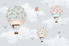 Custom Kids Wall Murals Flowers Blossom Hot Air Balloons Sky Adventure