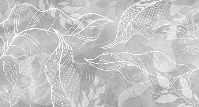 Fototapete Graue Blatt-Line-Art – Minimalistisches botanisches Motiv