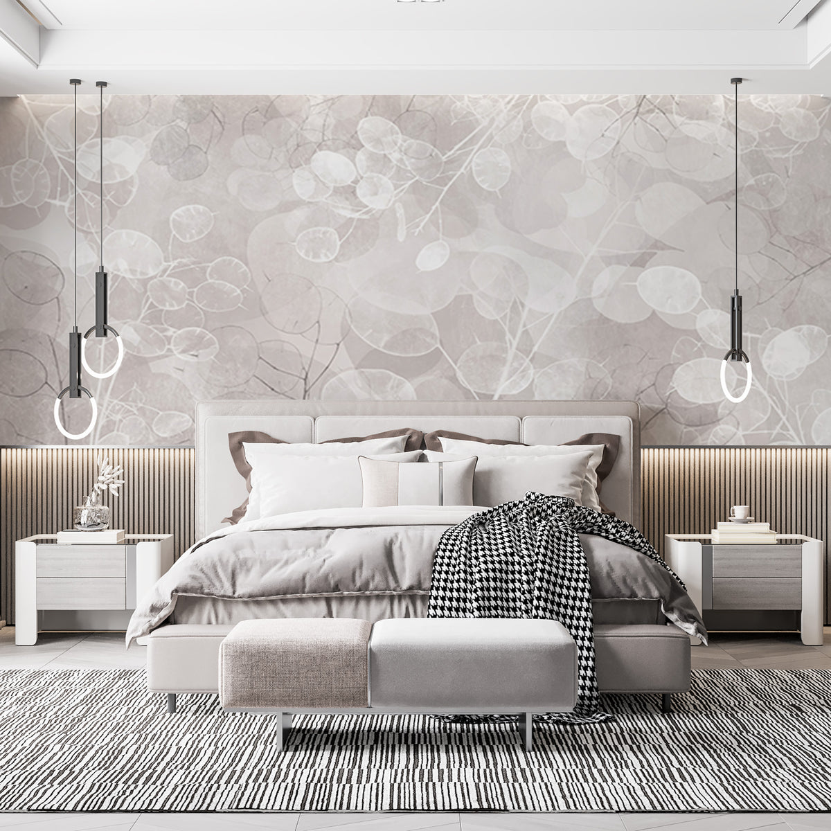 Custom Abstract Leaves Wallpaper Mural Neutral Elegant Decor