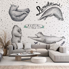 Custom Morning Yoga Asana Bears Wall Mural Animals Scandinavian Wallpaper