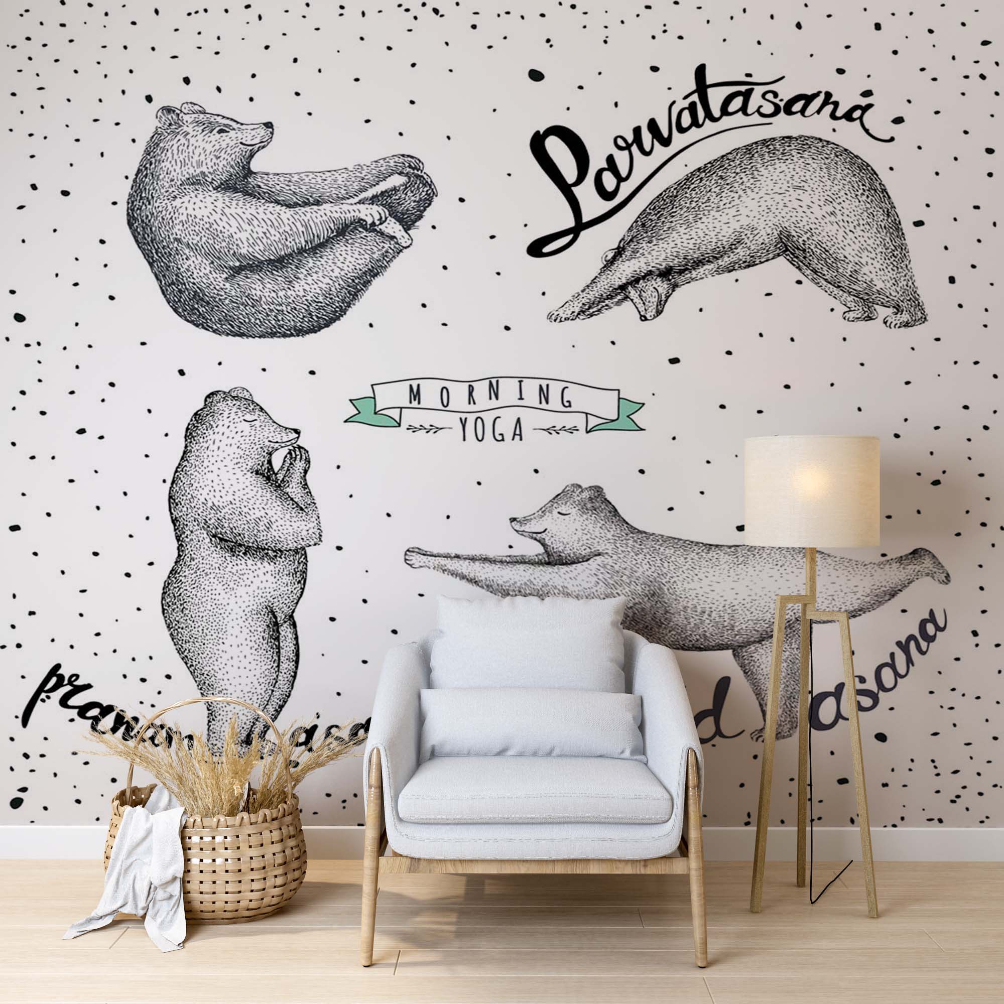 Morning Yoga Asana Bears Wall Mural Animals Scandinavian Wallpaper