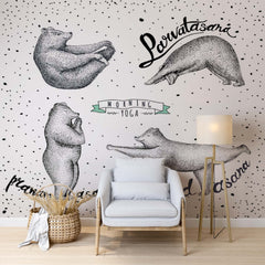 Custom Morning Yoga Asana Bears Wall Mural Animals Scandinavian Wallpaper