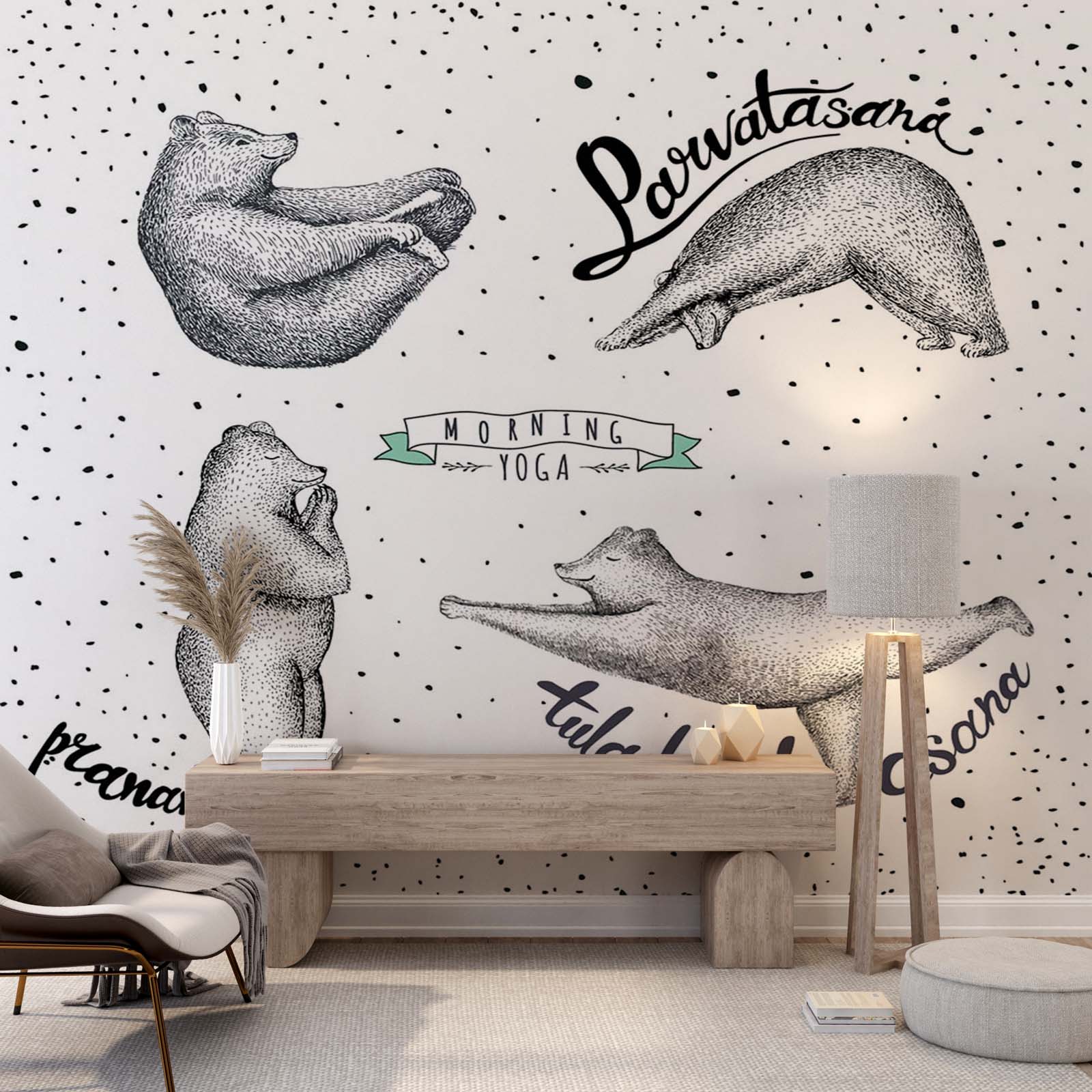 Morning Yoga Asana Bears Wall Mural Animals Scandinavian Wallpaper