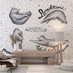 Custom Morning Yoga Asana Bears Wall Mural Animals Scandinavian Wallpaper