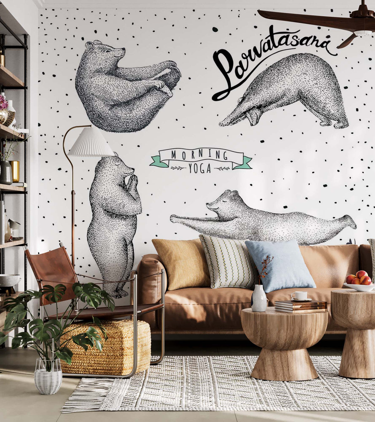 Morning Yoga Asana Bears Wall Mural Animals Scandinavian Wallpaper