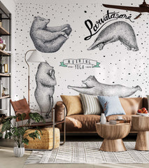 Custom Morning Yoga Asana Bears Wall Mural Animals Scandinavian Wallpaper