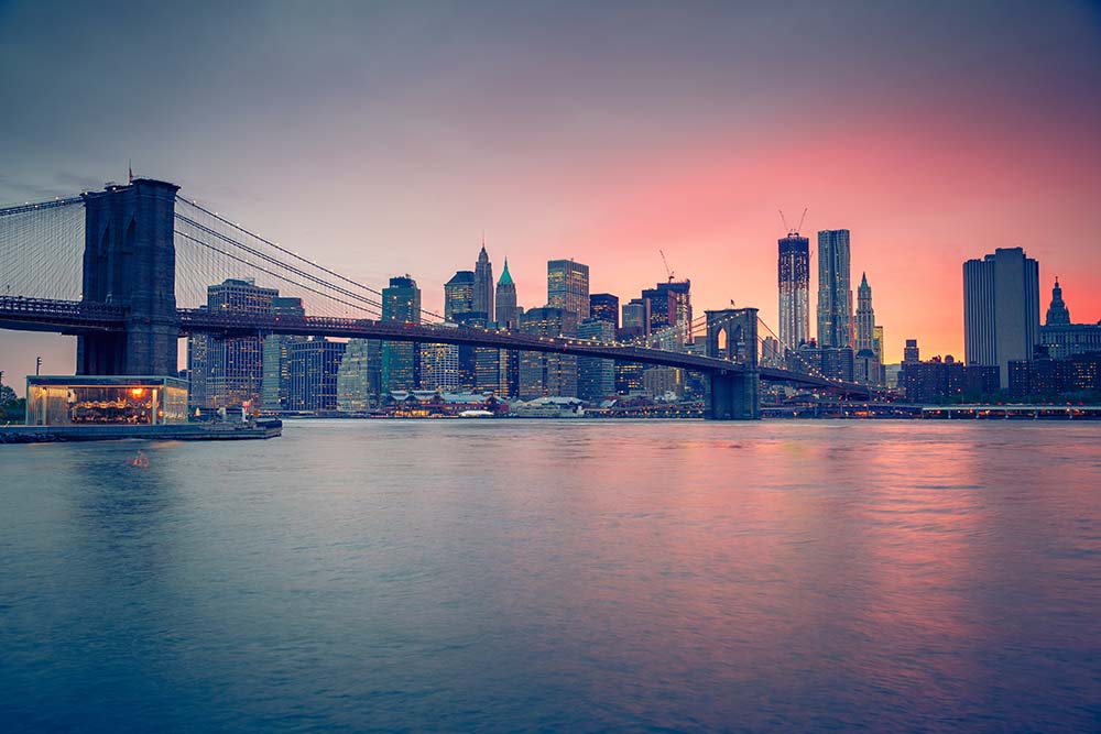 Colorful Sunset Cityscape Wallpaper Skyline Bridge Wall Mural